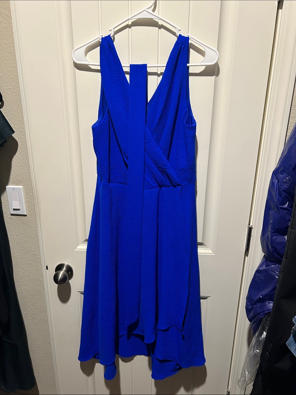 DKNY Sleeveless Royal Blue V-Neck Midi Dress